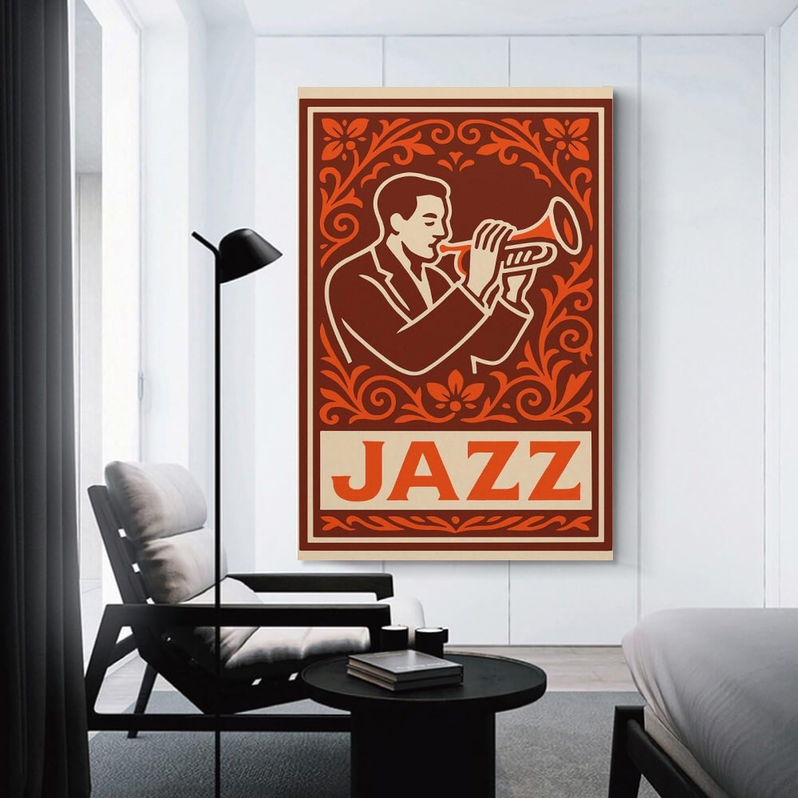 Junmoney Room Decor Wall Art Jazz Musician Playing Trumpet Vintage, 24x36inch(60x90cm), for Wall Displays, Bedrooms Or Room Updates, A Versatile Canvas Print for Layering