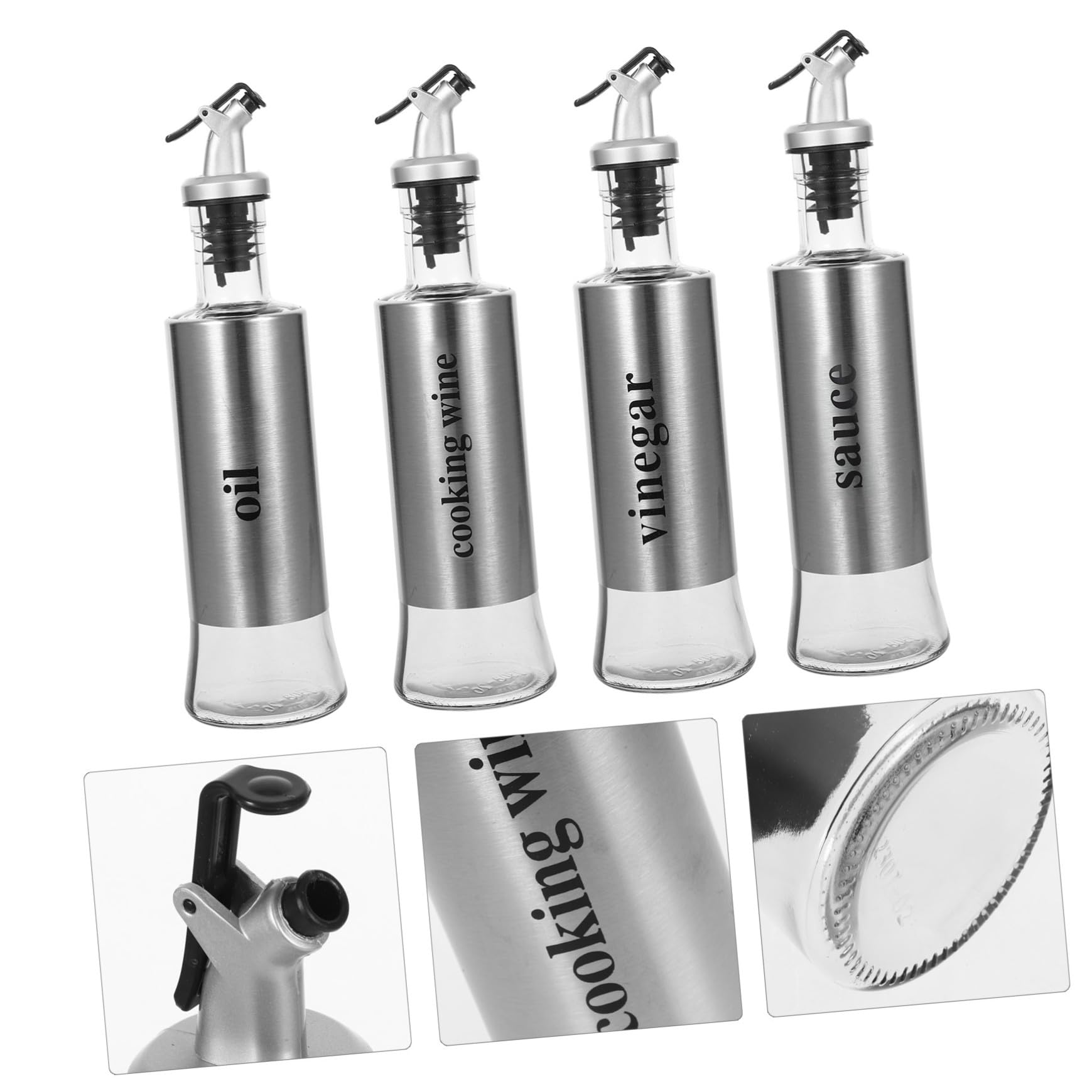 IMIKEYA Set 4 Bottiglie Dispenser Per Olio e Aceto 300 Ml in Vetro Beccuccio Antigoccia in Acciaio Inox Per Cucina Domestica e Condimentazione Precisa