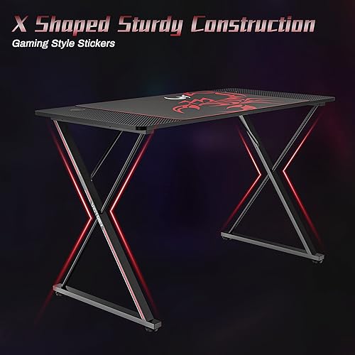 Miniatura 7 de EUREKA ERGONOMIC Escritorio para juegos de 47 pulgadas, mesa de juegos para PC, escritorio de computadora de juegos en forma de X con alfombrilla