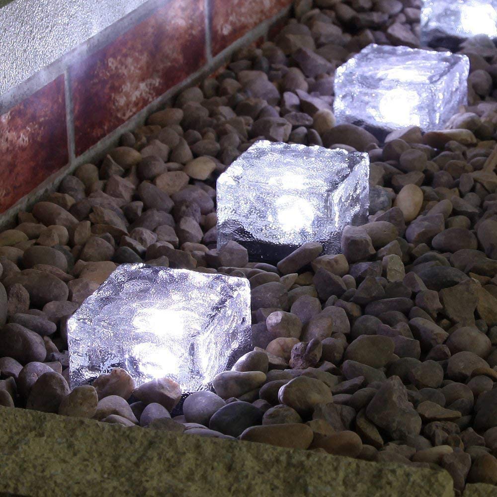 zhonghua Solar Brick Ice Lights, Solar Landscape Light Ice Cube Light Solar Ground Lights Waterproof for Garden Solar Glass Brick Lights (3 Pack, White)