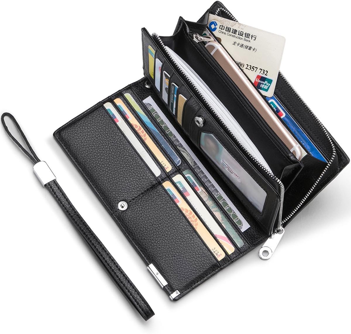 Huztencor Long Wallets for Men Leather RFID Blocking Bifold Wallet with Zipper