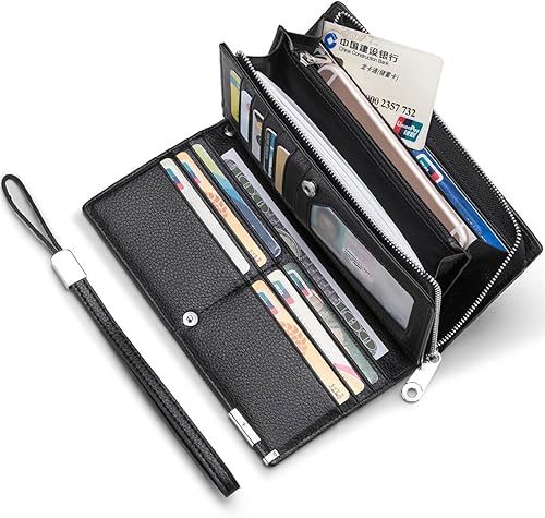 Miniatura 2 de Huztencor Billeteras largas para hombre de cuero RFID bloqueo billetera plegable con cremallera