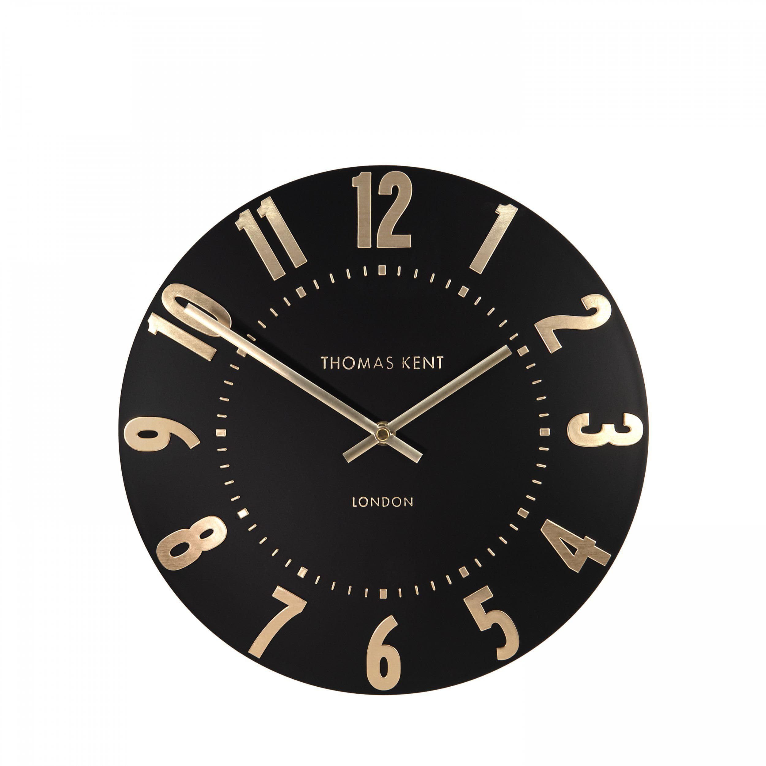 Thomas Kent LondonThomas Kent 12"" Noir Black Wall Clock with Embossed Foiled Metallic Numerals & Quartz Movement, AMC12068