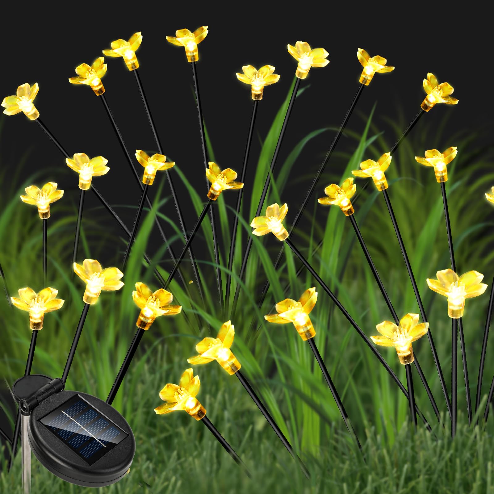 AUTESS Solar Lights Outdoor Garden,4 Pack Flower Design Outdoor Lights with 32 Led Solar Lights,Swaying Solar Powered Garden Lights Waterproof for Garden,Yard,Pathway and Fence-Warm Light