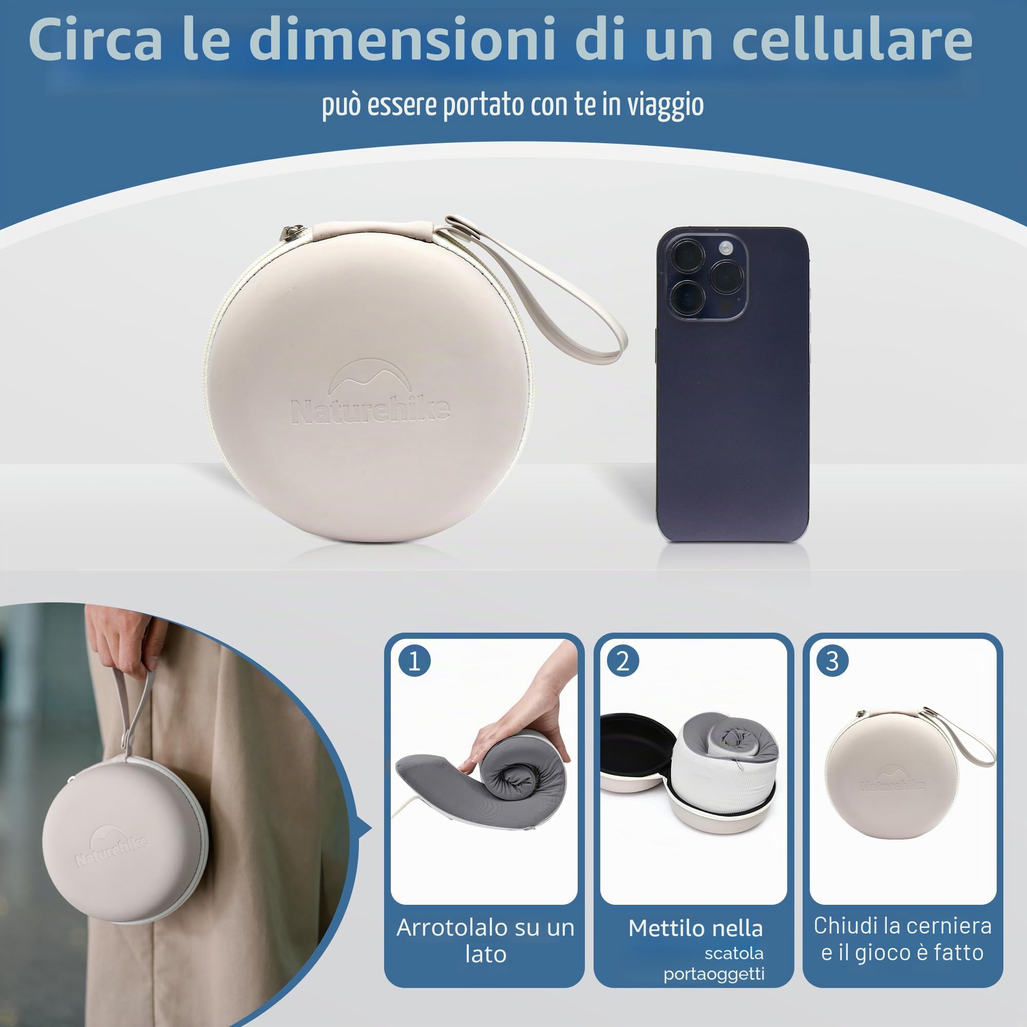Naturehike Cuscino da viaggio portatile in memory foam, Cuscino cervicale per adulti, Cuscino cervicale ortopedico, Con borsa