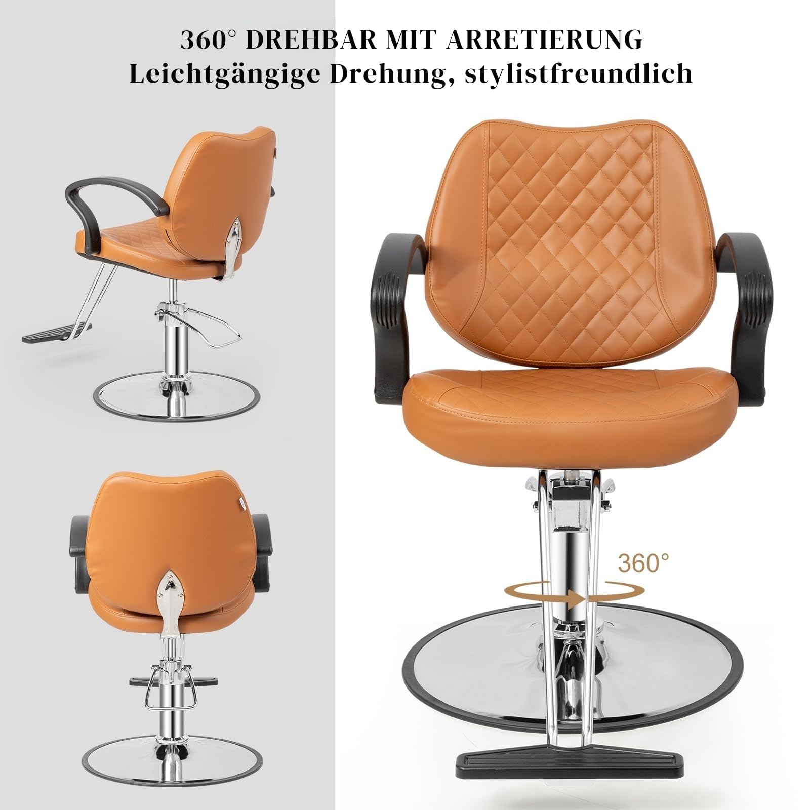 LEADZM Professioneller Friseurstuhl 360° Drehung hydraulische Pumpe Höhenverstellbar 250 kg Barberstuhl Braun