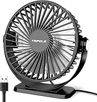 TriPole 5.1" USB Desk Fan - 3 Speeds Strong Airflow, 360° Rotation Portable Mini Table Fan for Office Home Bedroom, Black