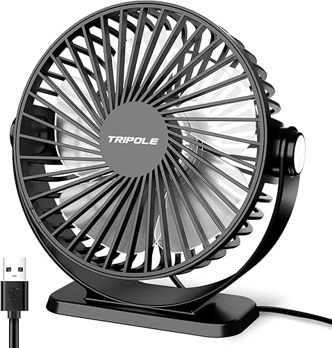 TriPole Ventilador de escritorio alimentado por USB, pequeño ventilador personal de 3 velocidades, mini ventilador de flujo de aire fuerte, rotación