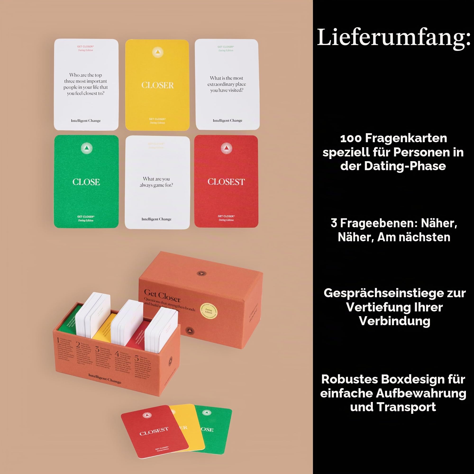 Intelligent Change Get Closer Dating Edition Gesprächskarten, Gesprächsstarter, Frage-und-Antwort-Spiel, lustiges Kartenspiel für Dating-Paare, Date-Night-Aktivitäten (Dating Edition)