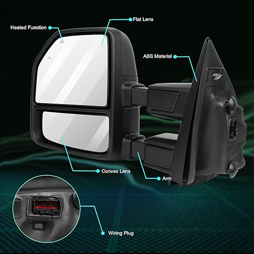 Miniatura 4 de SCITOO Espejos de remolque Accesorios exteriores Espejos aptos para Ford 2017-2019 para Ford para F250 para F350 para F450 Super Duty con luz de