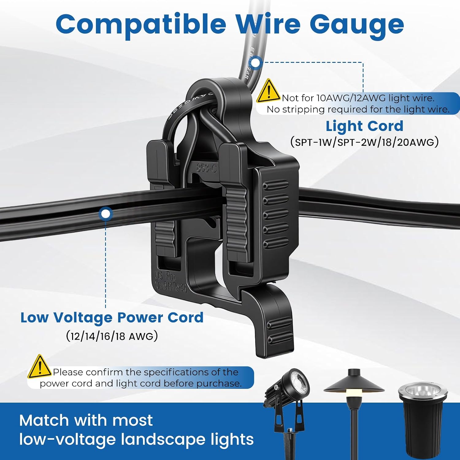 Low Voltage Wire Connectors for Landscape Lighting, Compatible with #12/14/16/18 Gauge Underground Cable for Pathway Lights, Spotlight, In-ground Lights, Waterproof, UL Listed (8) image 3