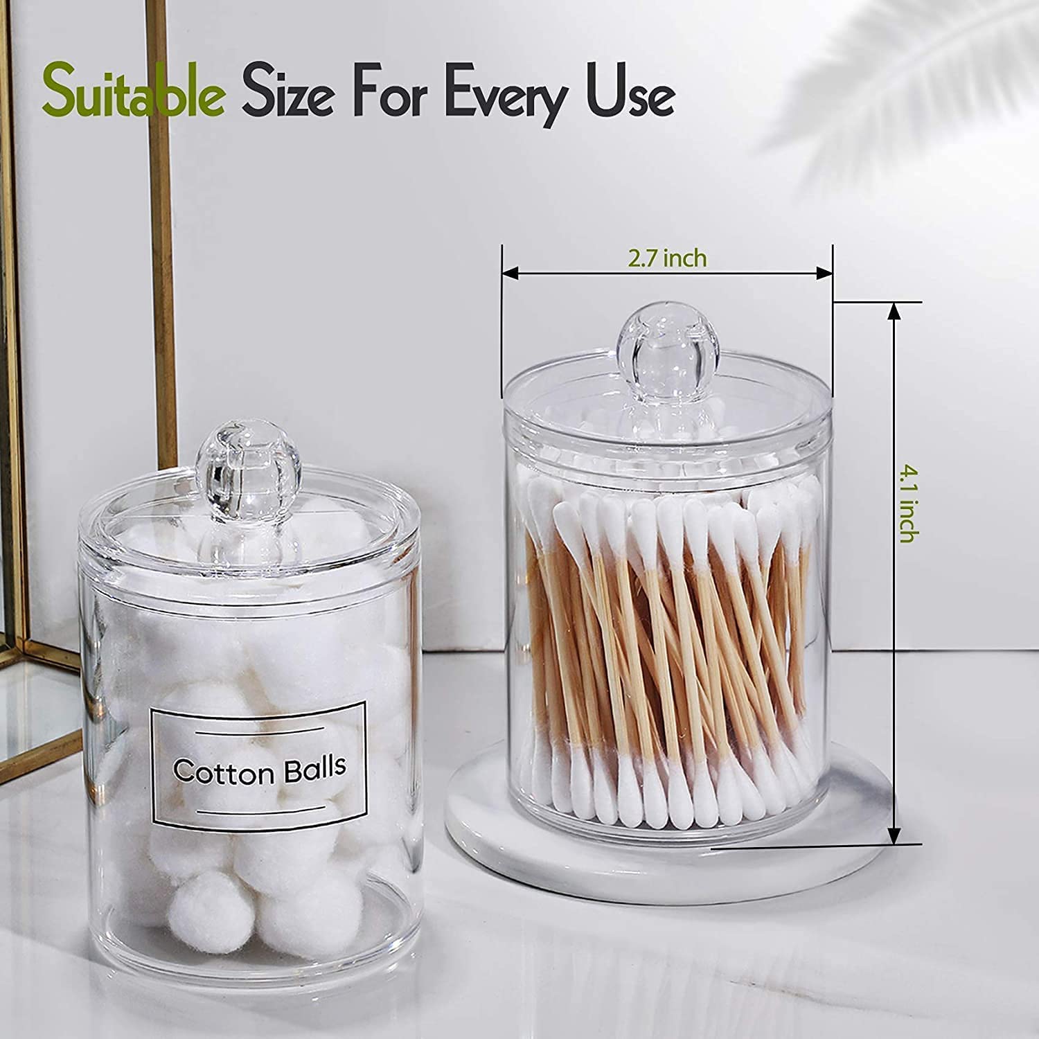 ISHWANKU Qtip Holder Dispenser for Cotton Ball, Swab, Round Pads, Floss - Clear Plastic Apothecary Jar Set for Bathroom Canister Storage Organization, Vanity Makeup Organizer 2