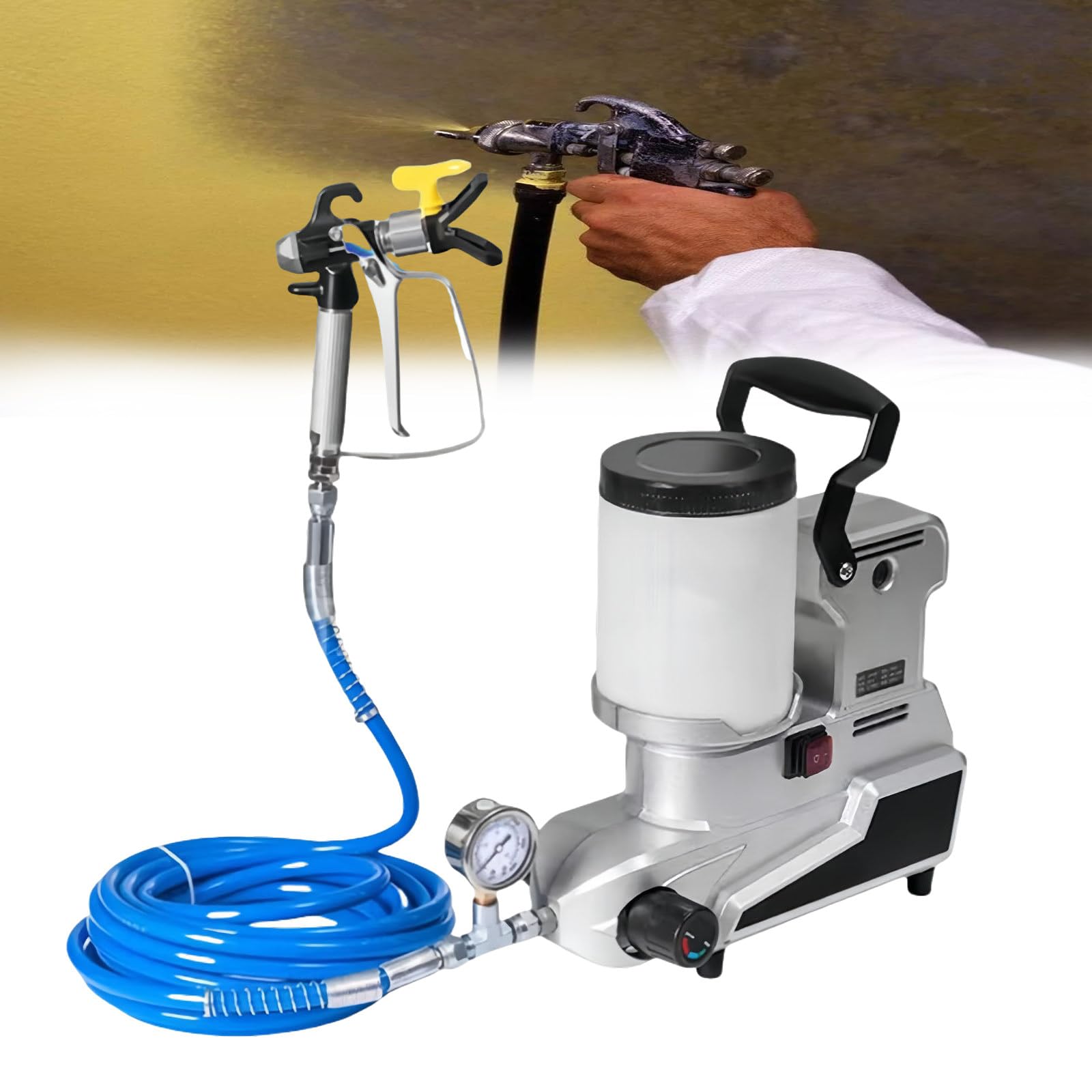 Pulverizador Sin Aire Eléctrico De 1600 W, Pulverizador De Pintura De Pared De Alta Presión De 2,5 L/Min con Tolva De 2 L De Capacidad, Manguera De 5 M.