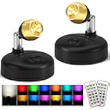 KINDEEP Spot Lights Indoor with Remote: Battery Operated Uplighting, Led Wireless Uplights, Timer＆Dimmable, RGB Small Spotlights for Displays, Picture Lights for Painting, Black, 2 Pack