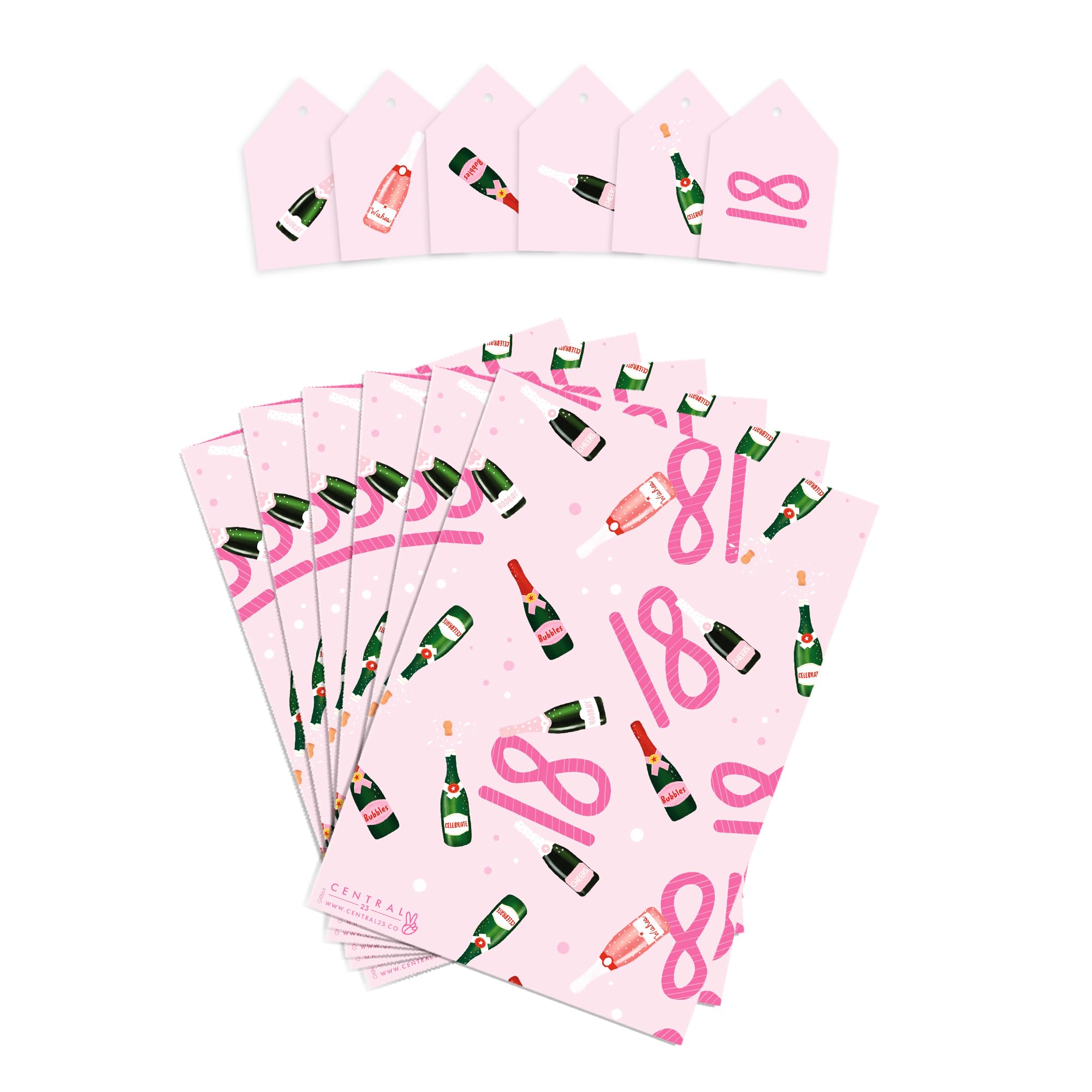 Innovoscape Geburtstags-Geschenktüte, Rosa/weiß – Inkl. Karte & Geschenkpapier, Ca. 25x33x8cm