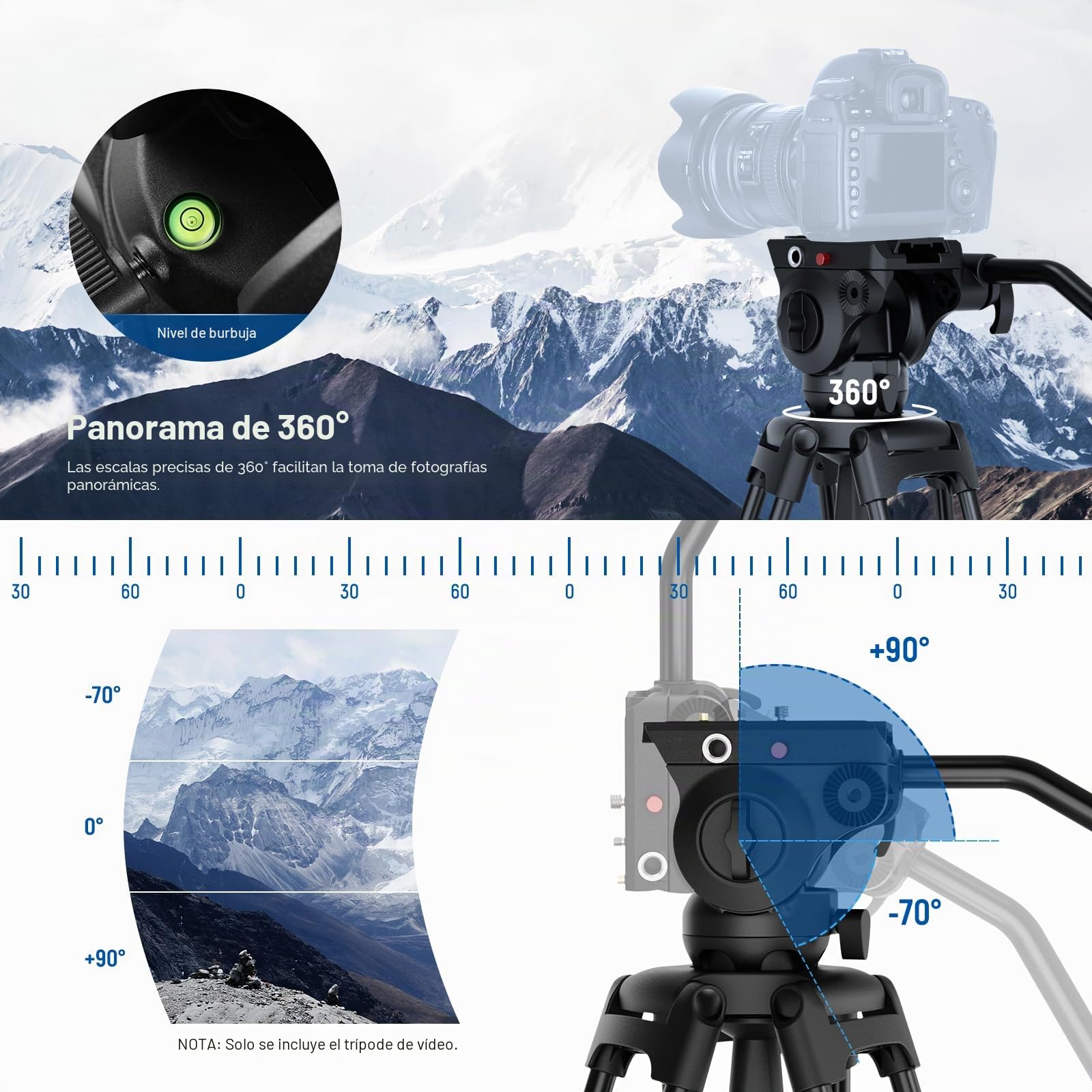 NEEWER Básico 74" Trípode Vídeo con Cabezal Fluido, Trípode Cámara Metal con Amortiguación, Esparcidor de Nivel Medio, Placa Liberación Rápida Compatible con Manfrotto 501, Carga Máx 17.6 lb, TP37