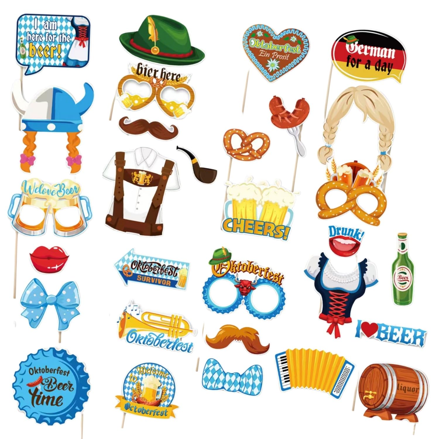 Zpeiran 30-Piece Oktoberfest Photo Booth Props Set Bavarian Style Party Decorations & Festival Themed Supplies For Beer Festival & German Heritage Celebrations