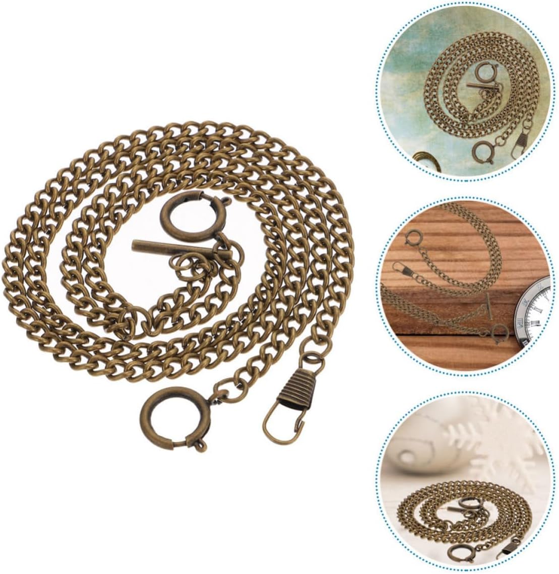 Abaodam Pocket Watch Chains Durable Featuring for Men Vintage 2pcs Metal O-Shaped Connector, Classic Timeless Design, Versatile Use Elegant Golden Chains for Daily Wear and Banquets