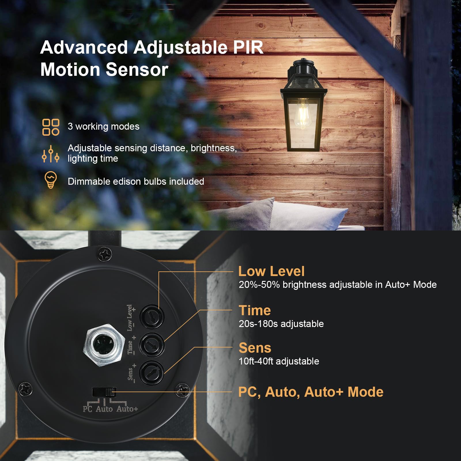 Motion Sensor Wall Lights Dusk to Dawn Wall Sconce Light Fixture Farmhouse Glass Porch Light - Oil-Rubbed Bronze wl1091, image size:1600x1600