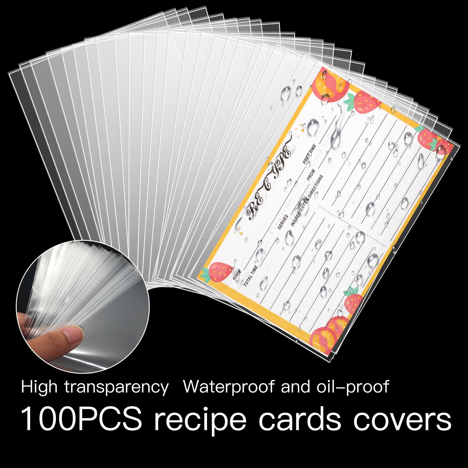 HVSWLY 100PCS Recipe Card Protectors - 4x6 Waterproof Clear Covers, Plastic Sleeves for Cards, Protect Your Recipes From Kitchen Messes - Image 3