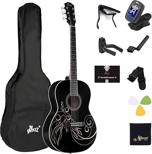 WINZZ AF227A - Guitarra acústica Acustica de concierto de 39 pulgadas con kit completo, vid delicada