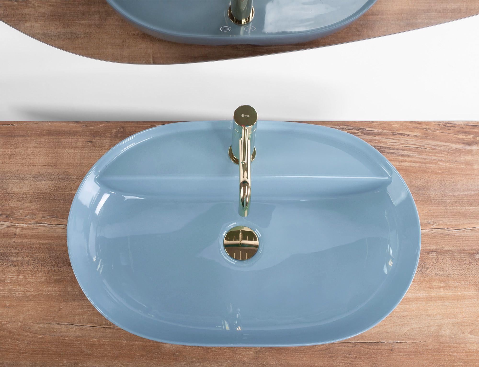 Rea, Ceramiczna Umywalka Nablatowa Aura 61, Niebieska, 61 X 41 X 13 Cm