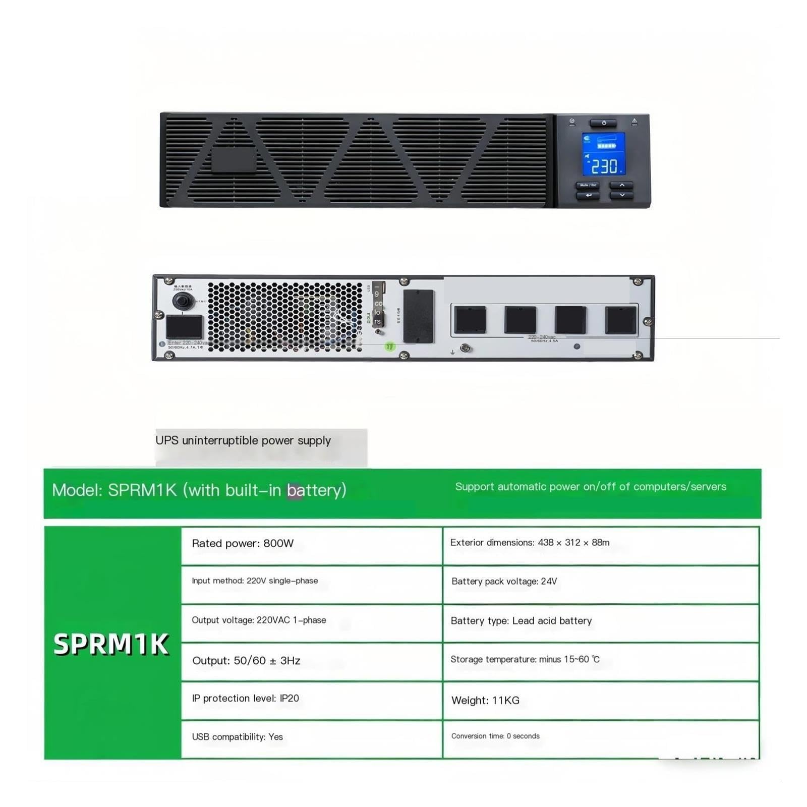 Alimentation sans Interruption UPS en Rack, SPRM1K 1000VA UPS en Ligne 800W