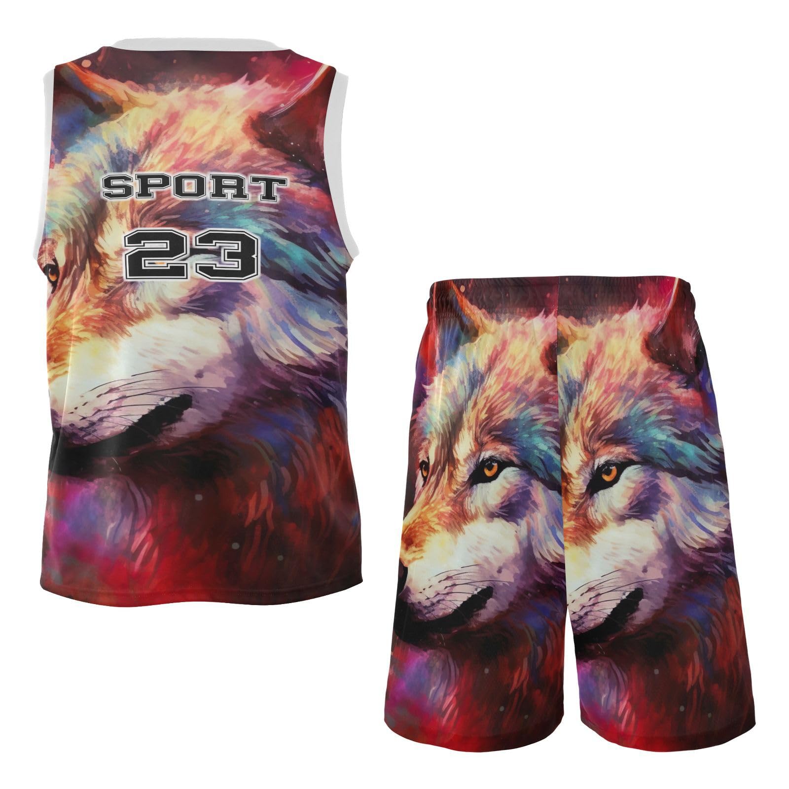 FLildon Galaxy Wolf Boys Basketball Jersey Set Tank Top Shorts Tracksuit Sport Training Suit for Kids, XXL