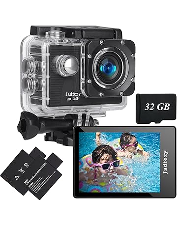 Jadfezy Action Camera FHD 1080P with 32GB Card, 98FT/30M Underwater Waterproof Camera with 2 Rechargeable Batteries, Wide Angle sports camera with Accessories Kit Suitable for Helmet, Bicycle, etc.