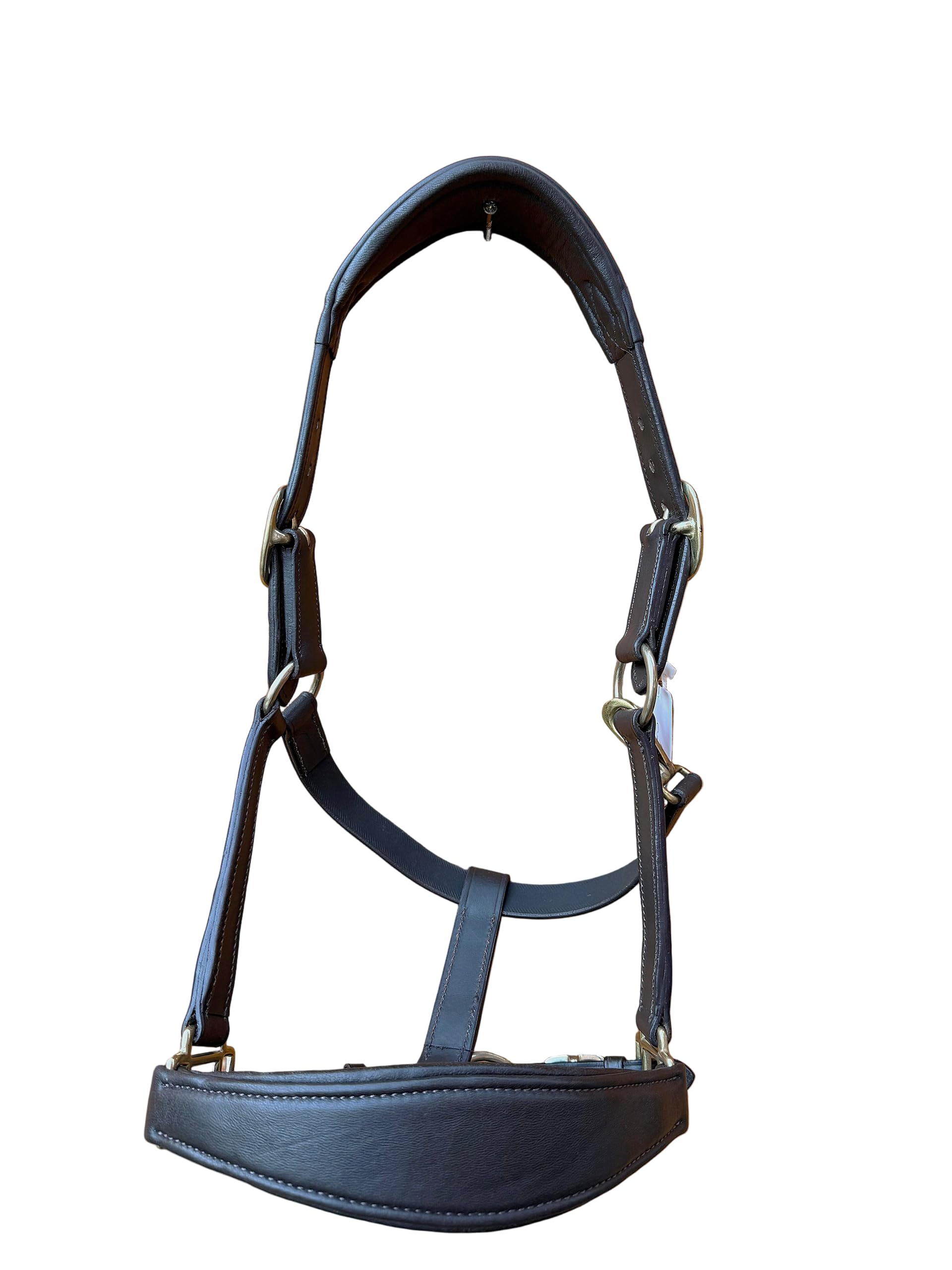 Leather Horse Halter Headcollar Anatomical Design Padded Noseband Brass Hardware Brown (Cob)