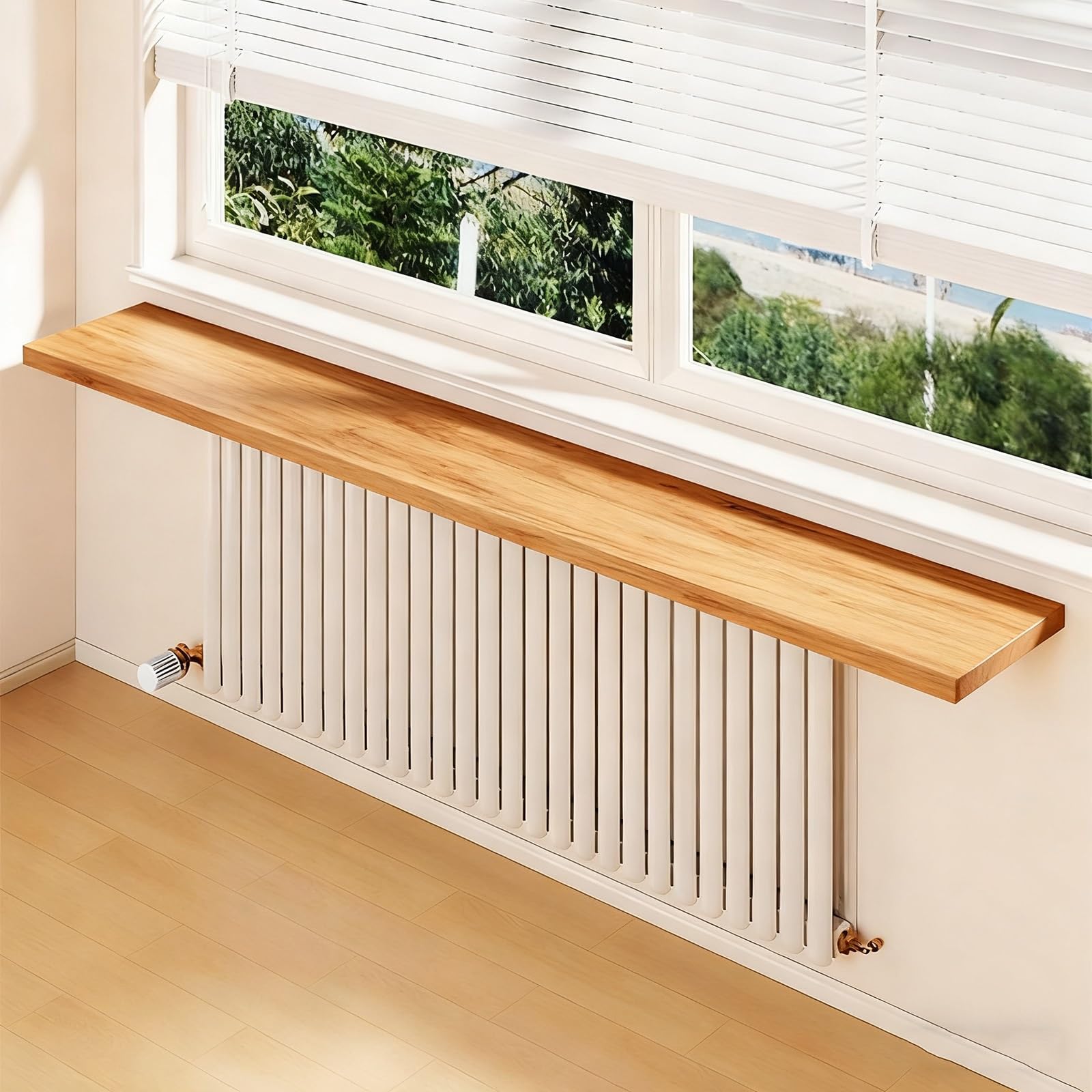 Cache-radiateur mural rectangulaire bois pour masquer radiateur salon