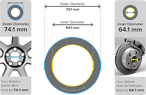 Miniatura 9 de Anillos espaciadores centrales de 64.1 mm de DI a 73.1 mm de DE, anillos espaciadores de plástico de policarbonato negro, solo compatible con Honda