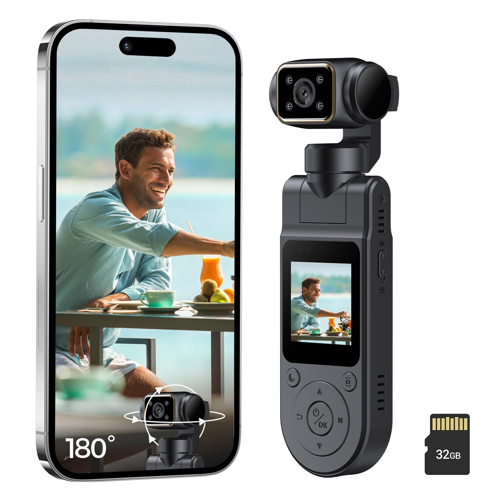 Pocket Vlogging Camera WiFi, 1080P Clip-On Mini Body Cam with 32GB Card | Handheld POV Camera, Rotatable Lens Night Vision Fill Light 1.54'' Screen, Portable Personal Camera for Travel/Sports/Working-image-38