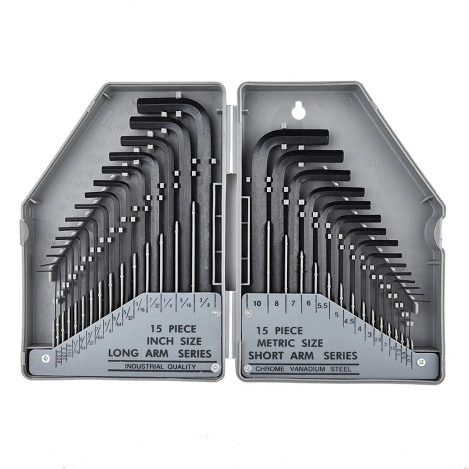 Set di chiavi a brugola da 30 pezzi con chiave esagonale da 0,028"-3/8" e 0,7mm-10mm con braccio lungo in acciaio al cromo-vanadio