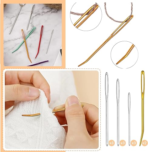 Miniatura 5 de Pikdmin Kit de 11 agujas de coser grandes de acero inoxidable, agujas romas de ojo grande y agujas de tapiz dobladas para tapiz, lana de coser,