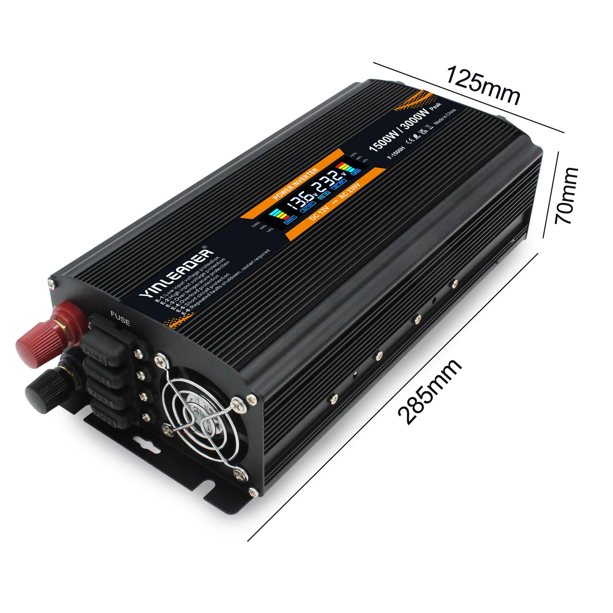 Yinleader convertisseur de Tension 12v 220v 1500W /3000W convertisseur Voiture à Onde modifiée avec écran Transformateur Dual Prise UE, USB