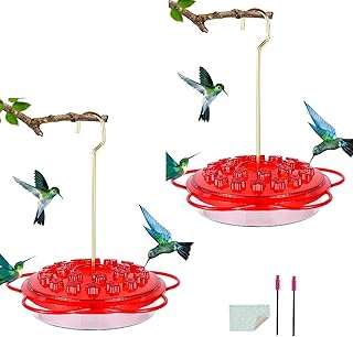 2 Pack Hanging Hummingbird Feeders ,Leak-Proof,Outdoor Garden Saucer Wild Hummingbird Feeder with Ant Moat,Bee Proof,Easy to Clean and Refill Feeder (Red+Red)