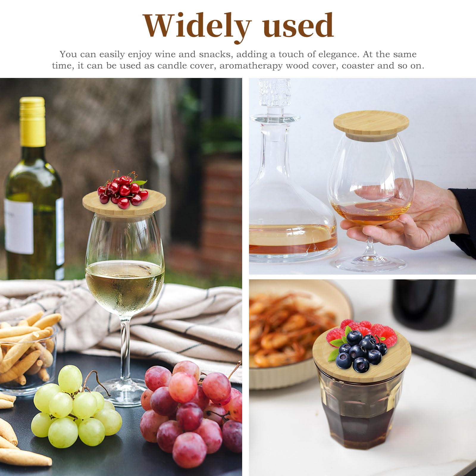 10 Stück Weinglas Topper Holz - Bambus Wine Glass Charcuterie Topper, Board Topper Holz Rund, Vorspeisenteller Weinglas Aufsatz, für Vorspeisenteller, Partys, Desserts