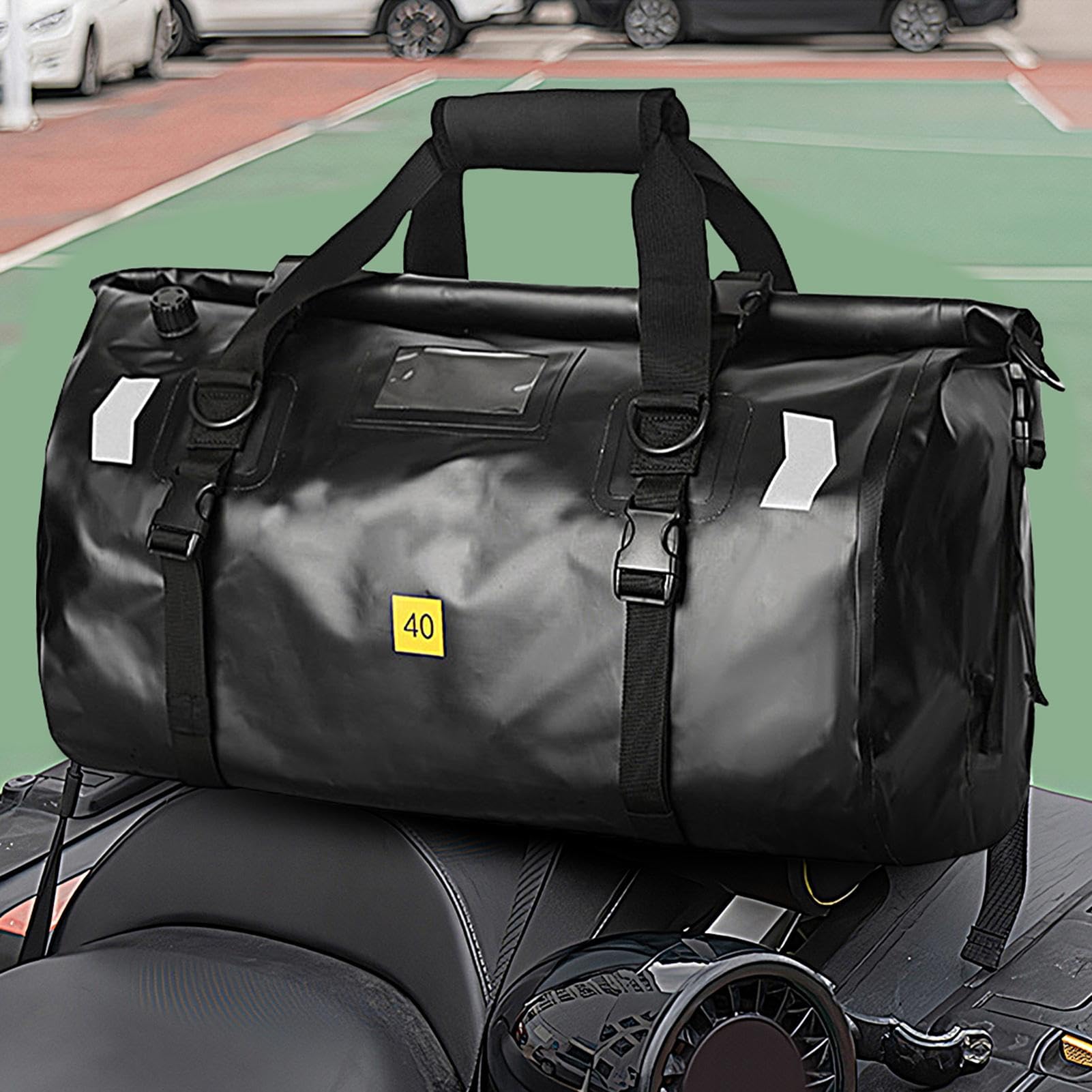 Motorradgepäck | 40L Großer Trocken-Rucksack für Motorrad - Reflektierende | Streifen Outdoor Reisegepäck, Vielseitige Satteltaschen für Reisen, Camping, Kajakfahren, Schwarz, Refer to Description