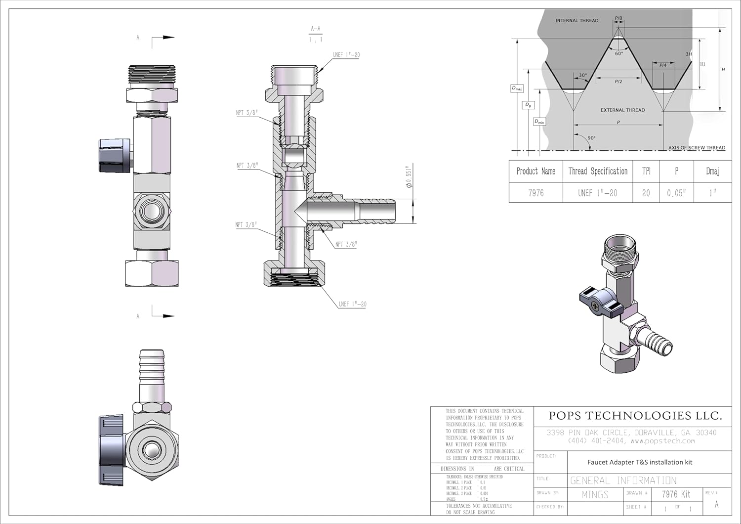Sink Faucet Adapter T&S installation kit with elbow connector, 7976KIT-EL
