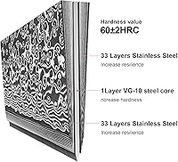 Vista 7 de KINGOD VG10 - Juego de cuchillos de cocina de Damasco, núcleo de acero japonés de 8 pulgadas, cuchillo de chef afilado, mango ergonómico, cuchillo