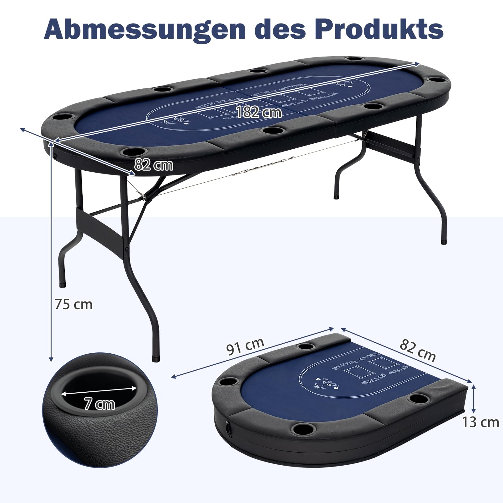 GOPLUS Pokertisch für 8 Spieler 182 cm klappbarer Kartenspieltisch mit Getränkehaltern aus Metall
