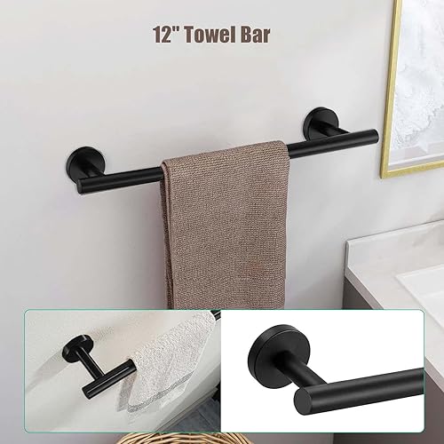 Miniatura 2 de Kit de accesorios de baño de 3 piezas, accesorios de baño negro mate SUS304 de acero inoxidable montado en la pared, incluye barra de toalla de mano