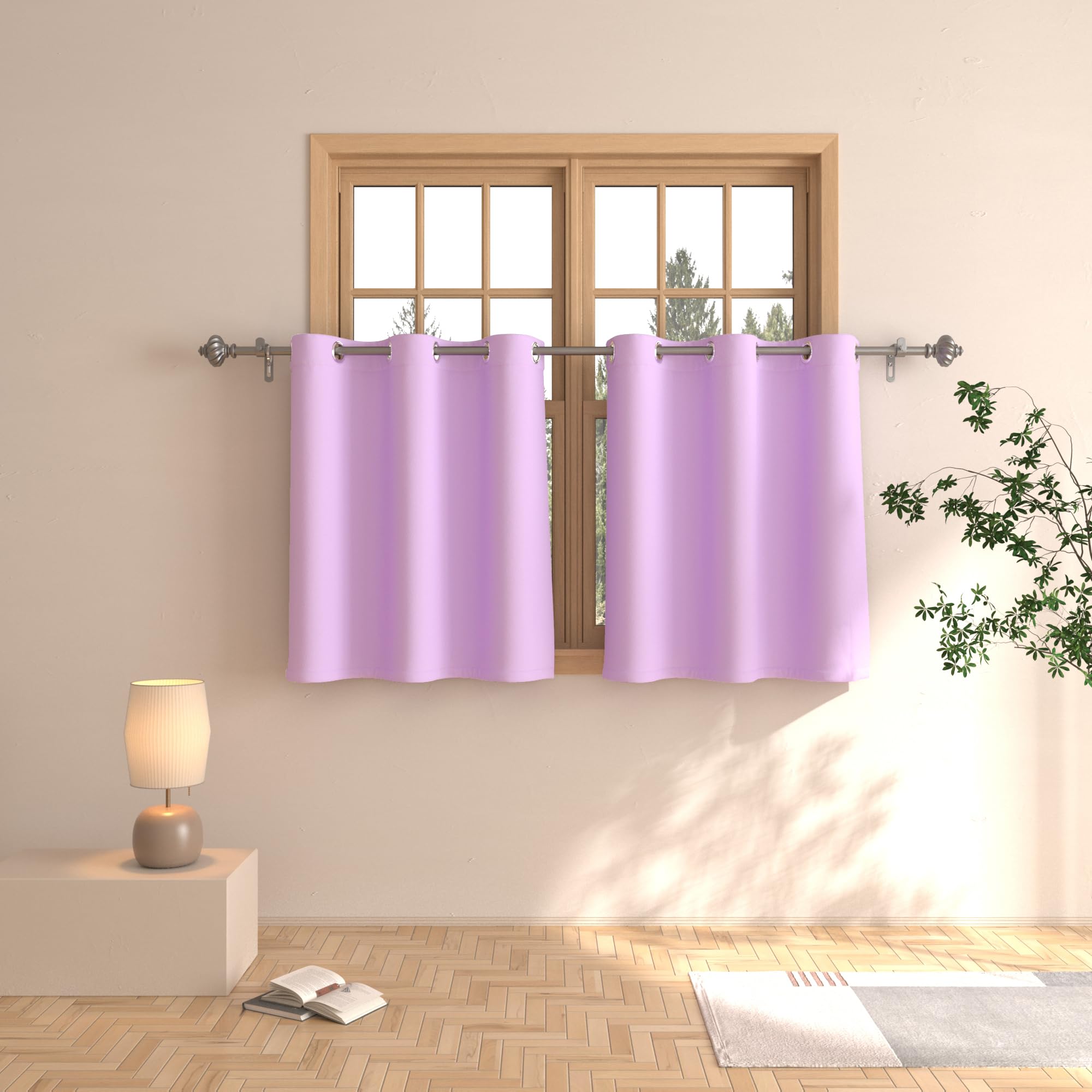 Lilac Tier Curtains 30 inch Girls Room Darkening Kitchen Tiers Bathroom Short Mini Curtain Triple Weave Blackout Small Cafe Curtains Half Window