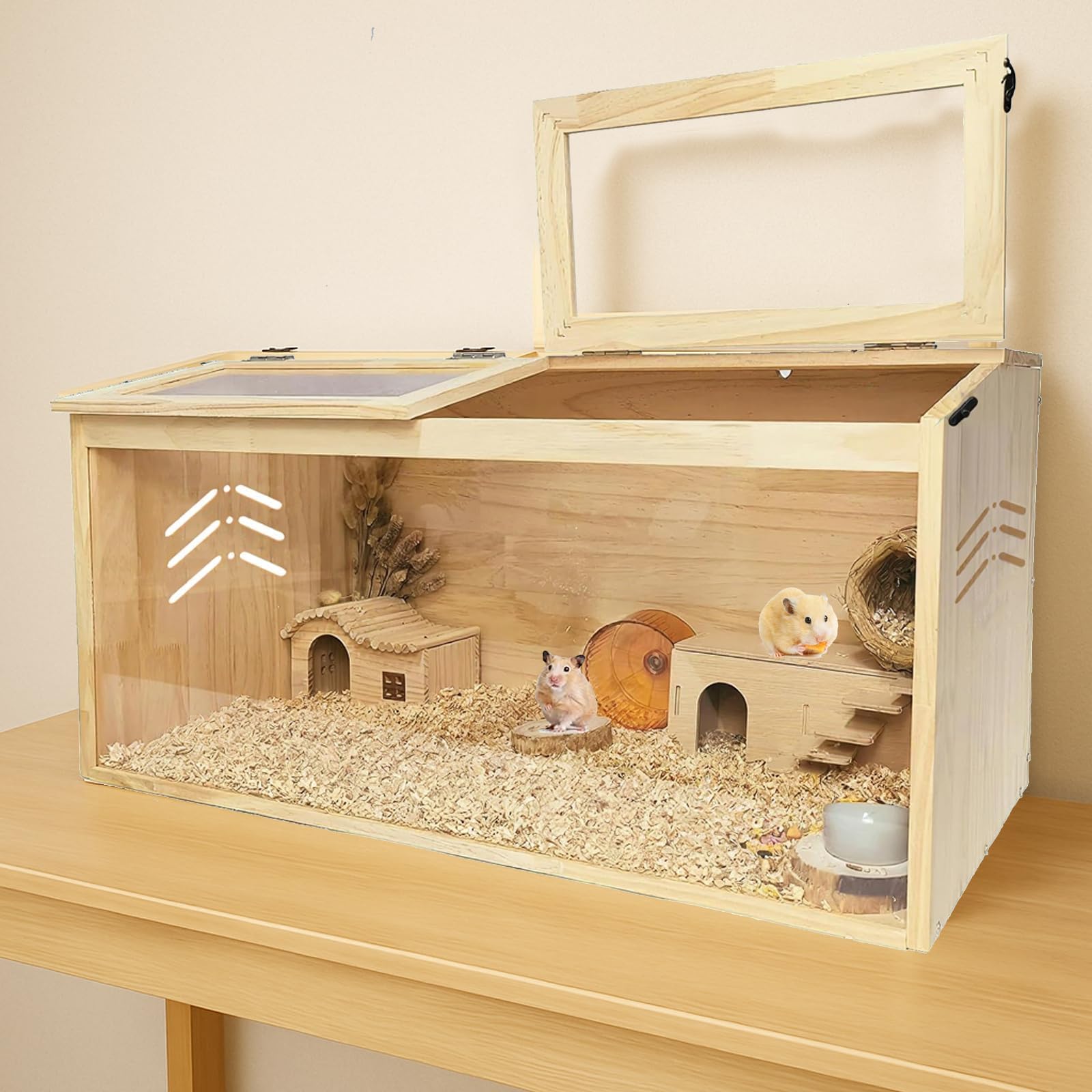 Garvee Cage en Bois 80x40x40cm spacieuse pour Petits Animaux, Toit Acrylique ouvrant, Porte Oblique, Excellente Ventilation, idéale pour Hamster syrien, Gerbille, Souris, Cochon d’Inde, Chinchilla