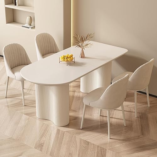 Miniatura 23 de Mesa de comedor que ahorra espacio para apartamentos pequeños para 4-6 personas, muebles resistentes de mediados de siglo (blanco crema, mesa de 55