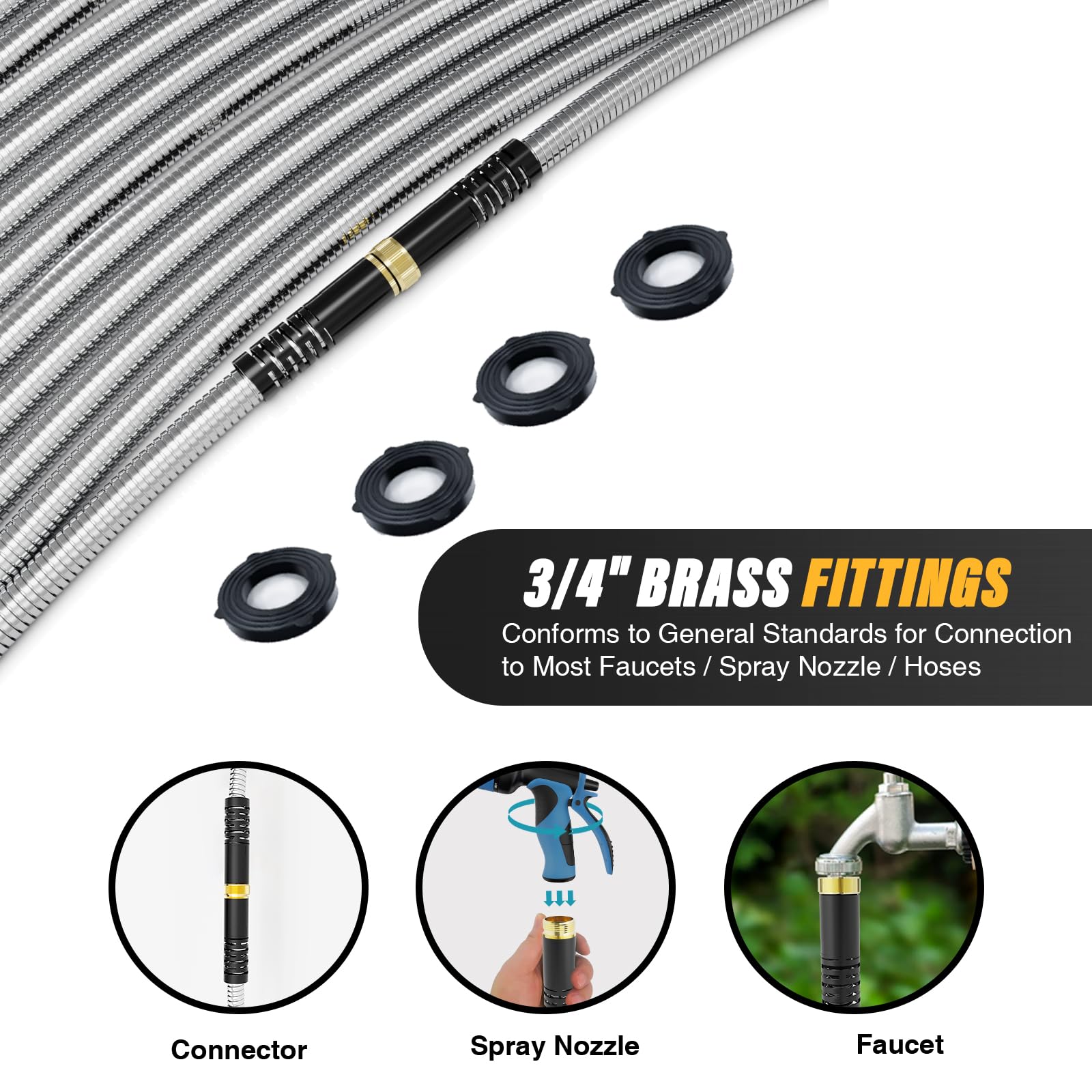 Lefree Garden Hose 100ft, Metal Garden Hose, Flexible Water Hose with 10-Function Nozzle, Stainless Steel Heavy Duty Hose, Crush Resistant, Leak Proof, No Kinks Garden Hoses for Yard, Outdoors, Rv
