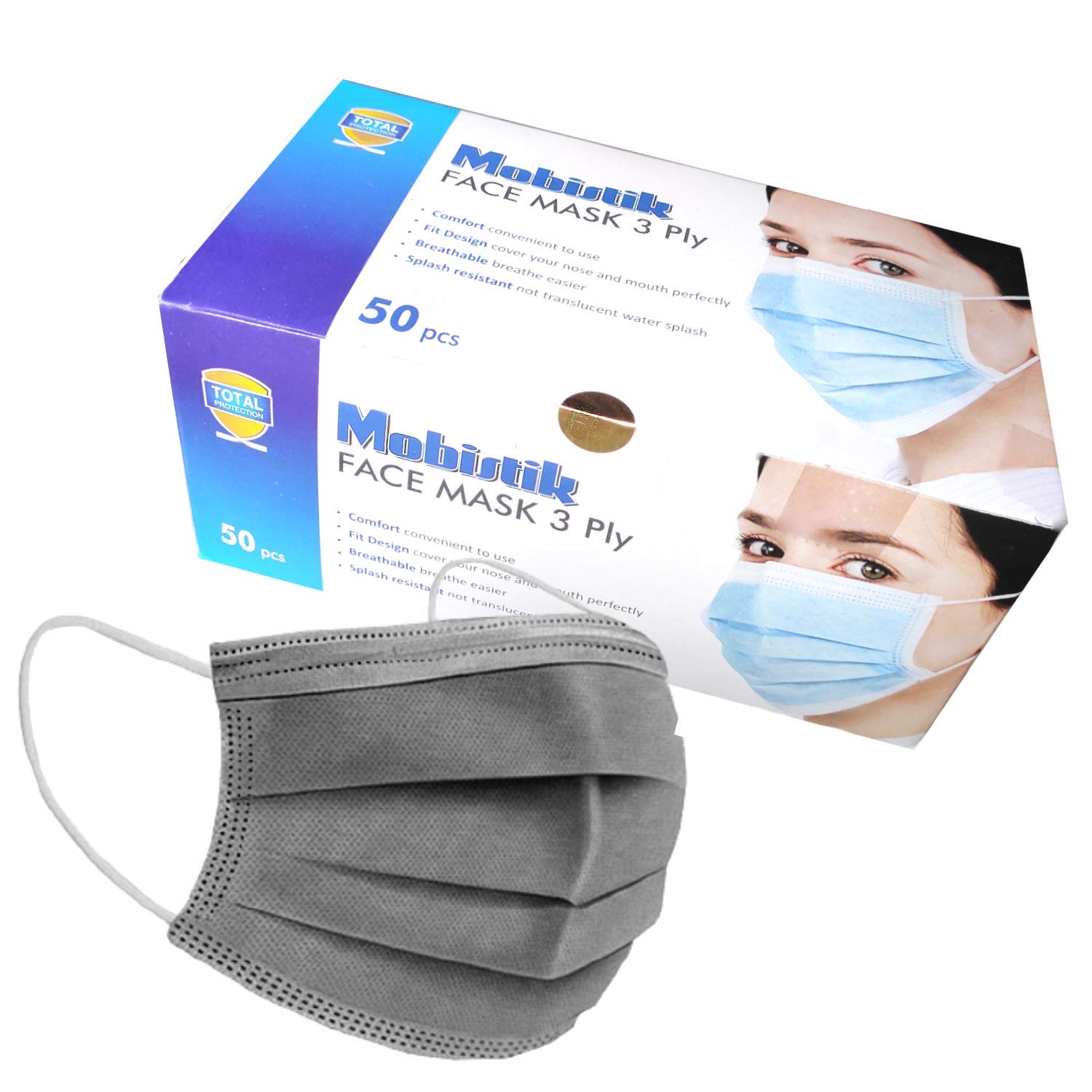 Mobistik 3 Ply Disposable Surgical Face Mask with Adjustable Nose Clip with BFE ≥ 95 | ISO Certified 3 Ply Medical Face Mask with Nose Pin