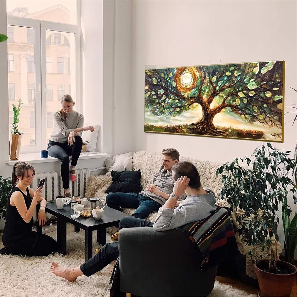 Malen Nach Zahlen Erwachsene xxl, Paint by Numbers Malen Nach Zahlen Lebensbaum, DIY Geschenk Art mit Pinseln und Acrylfarben Handgemalt Ölgemälde Leinwand für Home Décor, Ohne Rahmen 80x160cm W-236