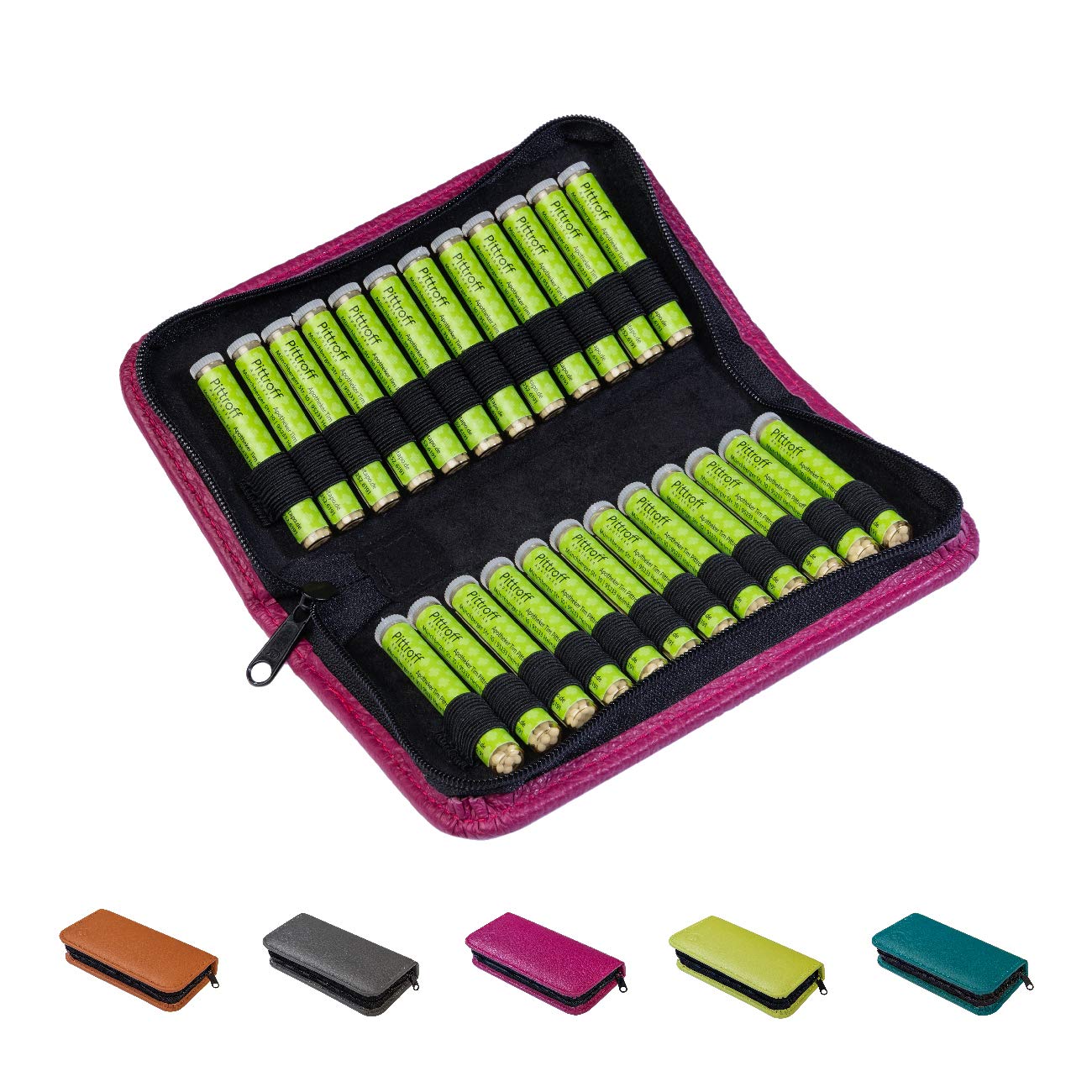 Homöopathische Taschenapotheke, Globuli-Tasche Potenz C30, gefüllt mit 24 Globuli-Röhrchen (Glas), handgemacht aus echtem Leder (beeren-rot)